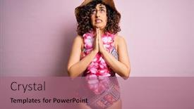  Presentation with hawaiian flowers - PPT theme enhanced with young-beautiful-arab-woman background and a coral colored foreground