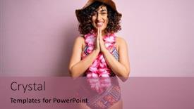  Presentation with hawaiian flowers - Amazing slide deck having young-beautiful-arab-woman backdrop and a coral colored foreground