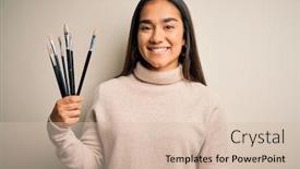  Presentation with asian paint - PPT theme having young-beautiful-artist-asian-woman background and a soft green colored foreground