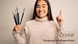  Presentation with asian paint - Amazing PPT theme having young-beautiful-artist-asian-woman backdrop and a soft green colored foreground