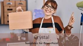  Presentation with artist - PPT layouts consisting of young-beautiful-artist-woman-holding background and a coral colored foreground