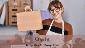  Presentation with artist - Slide deck with young-beautiful-artist-woman-holding and a coral colored foreground