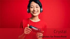  Presentation with video game - Slides enhanced with young-beautiful-asian-gamer-girl background and a crimson colored foreground