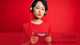  Presentation with video game - Cool new slide deck with young-beautiful-asian-gamer-girl backdrop and a crimson colored foreground