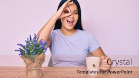  Presentation with lavender - Presentation theme having young-beautiful-asian-girl-drinking background and a coral colored foreground