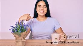  Presentation with self - PPT layouts having young-beautiful-asian-girl-drinking background and a coral colored foreground