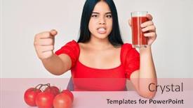  Presentation with tomato juice - Audience pleasing slide set consisting of young-beautiful-asian-girl-drinking backdrop and a coral colored foreground