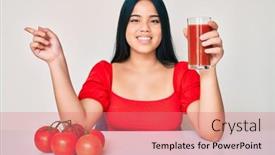  Presentation with tomato juice - Presentation theme with young-beautiful-asian-girl-drinking background and a coral colored foreground