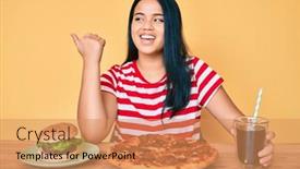  Presentation with asian food - Cool new slide set with young-beautiful-asian-girl-eating backdrop and a coral colored foreground