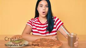  Presentation with fast food - Cool new PPT layouts with young-beautiful-asian-girl-eating backdrop and a coral colored foreground