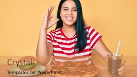  Presentation with asian food - Slide set enhanced with young-beautiful-asian-girl-eating background and a coral colored foreground
