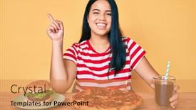  Presentation with asian food - Presentation enhanced with young-beautiful-asian-girl-eating background and a coral colored foreground