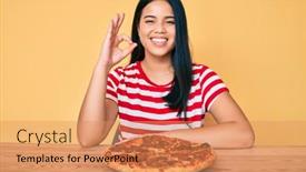  Presentation with eating - Amazing presentation theme having young-beautiful-asian-girl-eating backdrop and a coral colored foreground