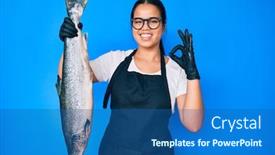  Presentation with asian - Colorful PPT theme enhanced with young-beautiful-asian-girl-fishmonger backdrop and a ocean colored foreground