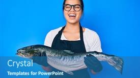  Presentation with asian - Beautiful PPT theme featuring young-beautiful-asian-girl-fishmonger backdrop and a ocean colored foreground
