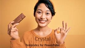  Presentation with energy bar - Colorful presentation design enhanced with young-beautiful-asian-girl-holding backdrop and a gold colored foreground