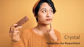  Presentation with energy bar - Colorful PPT layouts enhanced with young-beautiful-asian-girl-holding backdrop and a gold colored foreground