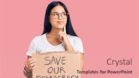  Presentation with democracy - Cool new presentation theme with young-beautiful-asian-girl-holding backdrop and a lemonade colored foreground