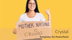  Presentation with protest - Amazing PPT theme having young-beautiful-asian-girl-holding backdrop and a yellow colored foreground