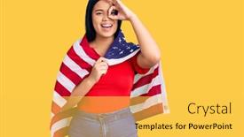  Presentation with united states flag - PPT theme with young-beautiful-asian-girl-holding background and a yellow colored foreground