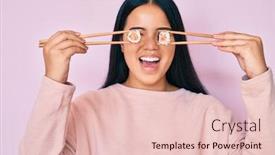  Presentation with asian chopsticks - Presentation theme with young-beautiful-asian-girl-puting background and a lemonade colored foreground