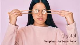  Presentation with asian chopsticks - PPT layouts with young-beautiful-asian-girl-puting background and a lemonade colored foreground
