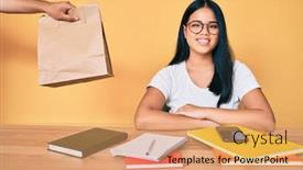  Presentation with asian food - Slide set consisting of young-beautiful-asian-girl-sitting background and a coral colored foreground