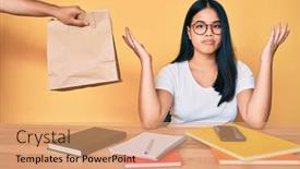  Presentation with asian food - PPT theme featuring young-beautiful-asian-girl-sitting background and a coral colored foreground