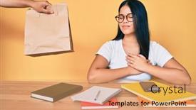 Presentation with asian food - Slides consisting of young-beautiful-asian-girl-sitting background and a coral colored foreground
