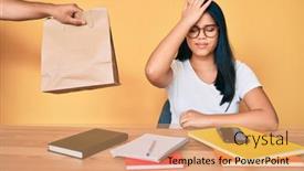  Presentation with asian food - PPT theme having young-beautiful-asian-girl-sitting background and a coral colored foreground