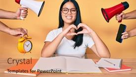  Presentation with heart love - Slide deck having young-beautiful-asian-girl-stuying background and a coral colored foreground