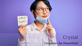  Presentation with medical face mask - Cool new presentation theme with young-beautiful-asian-girl-wearing backdrop and a light blue colored foreground