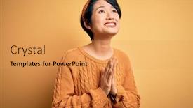  Presentation with praying hands - Colorful presentation enhanced with young-beautiful-asian-girl-wearing backdrop and a  colored foreground