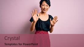  Presentation with panic - Slide set with young-beautiful-asian-girl-wearing background and a violet colored foreground