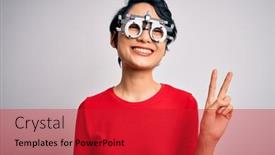  Presentation with optometry - PPT theme consisting of young-beautiful-asian-girl-wearing background and a red colored foreground