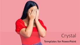  Presentation with sad girl - Presentation design consisting of young-beautiful-asian-girl-wearing background and a coral colored foreground