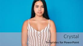  Presentation with sad girl - Beautiful slide set featuring young-beautiful-asian-girl-wearing backdrop and a soft green colored foreground