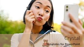  Presentation with kiss - Presentation design featuring young-beautiful-asian-girl-wearing background and a coral colored foreground