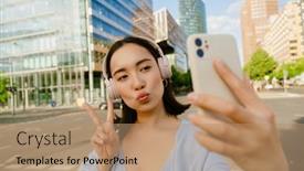  Presentation with city street - Slide set featuring young-beautiful-asian-girl background and a coral colored foreground