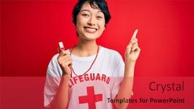  Presentation with whistle - Presentation design featuring young-beautiful-asian-lifeguard-girl background and a red colored foreground