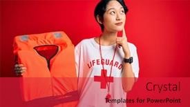  Presentation with whistle - Audience pleasing slide set consisting of young-beautiful-asian-lifeguard-girl backdrop and a red colored foreground