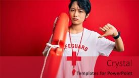  Presentation with lifeguard - Presentation enhanced with young-beautiful-asian-lifeguard-girl background and a red colored foreground