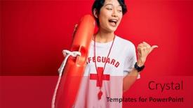  Presentation with lifeguard - Presentation having young-beautiful-asian-lifeguard-girl background and a red colored foreground