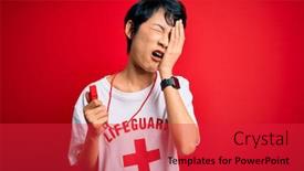  Presentation with whistle - Cool new presentation design with young-beautiful-asian-lifeguard-girl backdrop and a red colored foreground