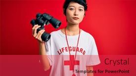  Presentation with whistle - Colorful slides enhanced with young-beautiful-asian-lifeguard-woman backdrop and a red colored foreground