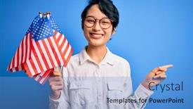  Presentation with independence day - Amazing theme having young-beautiful-asian-patriotic-girl backdrop and a light blue colored foreground