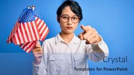  Presentation with independence day - Amazing slide deck having young-beautiful-asian-patriotic-girl backdrop and a teal colored foreground