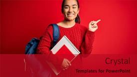  Presentation with student - Cool new slides with young-beautiful-asian-student-woman backdrop and a crimson colored foreground