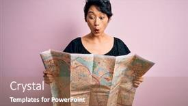 Presentation with asian map - Slide set enhanced with young-beautiful-asian-tourist-girl background and a coral colored foreground
