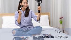  Presentation with social media - Amazing presentation theme having young-beautiful-asian-woman-beauty backdrop and a light blue colored foreground